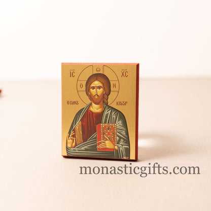 Small Wooden Orthodox icon with amazing details of Jesus Christ (Pantokrator) In Golden leaf, wall hanging amazing idea for orthodox gift.