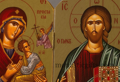 Diptych wooden Icon with Virgin Mary Fobera -  Prostasia and the Jesus Christ   , Greek Orthodox Icon , Home Decor,Orthodox Gift