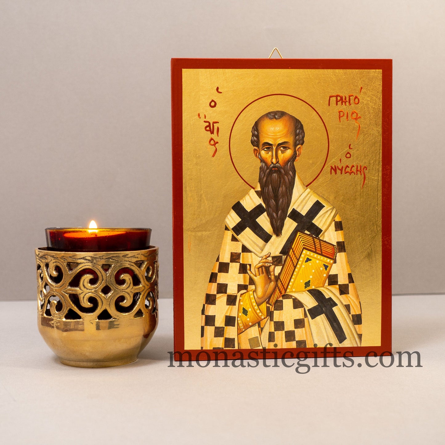 Saint Gregory icon of Nyssa, Orthodox icon , Byzantine icon of our Lord in Gold Leaves ,wall hanging on wood plaque amazing idea for gift.