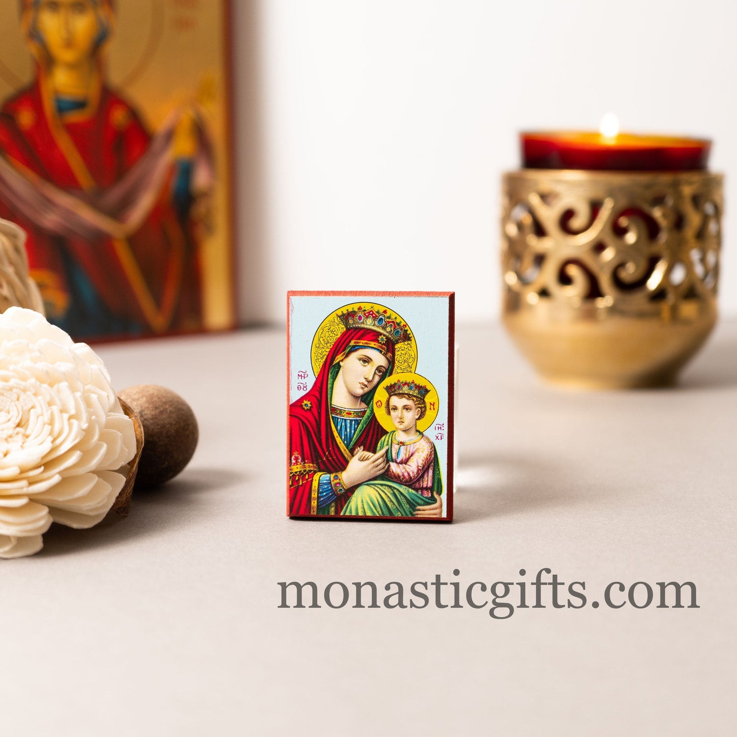 Small Wooden Orthodox icon with Virgin Mary and Jesus, Neoclassical icon , art wall hanging amazing idea for orthodox gift.