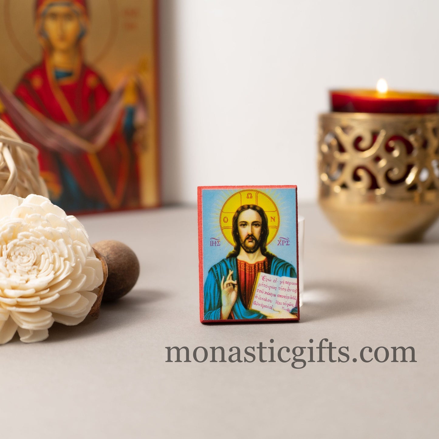 Small Wooden Orthodox icon with Jesus Christ , Neoclassical icon , art wall hanging amazing idea for orthodox gift.