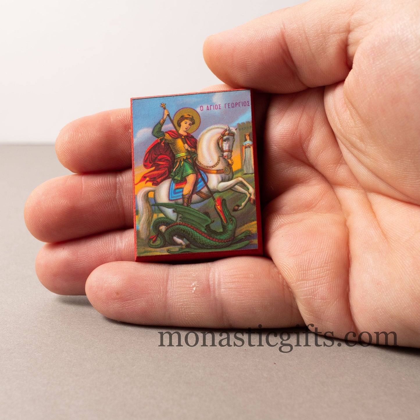 Small Wooden Orthodox icon with Saint George (Γεωργιος) , Neoclassical icon , art wall hanging amazing idea for orthodox gift.