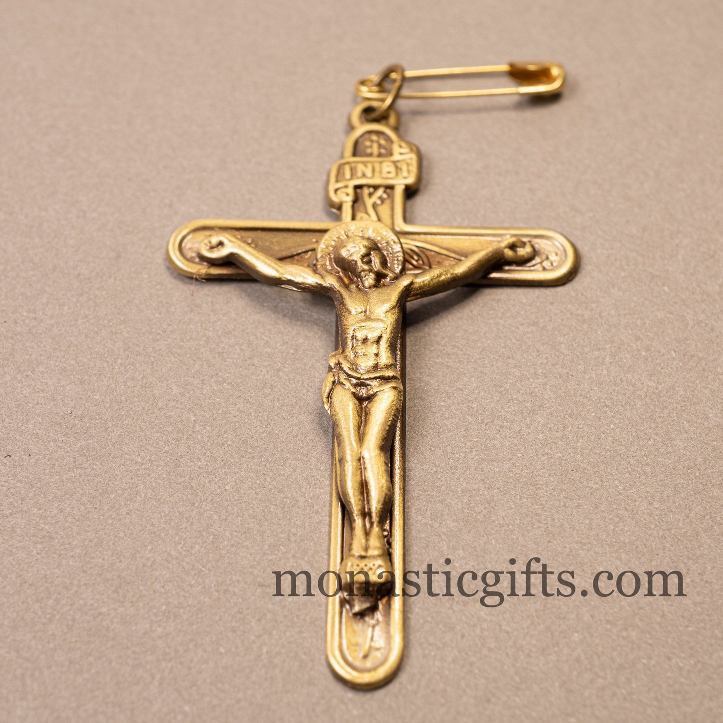 Amulet (Large) Rectangular pendant with crucifixion and Light Blue cross embroidery and gold thread - Filakto, Filaxto Orthodox lucky charm