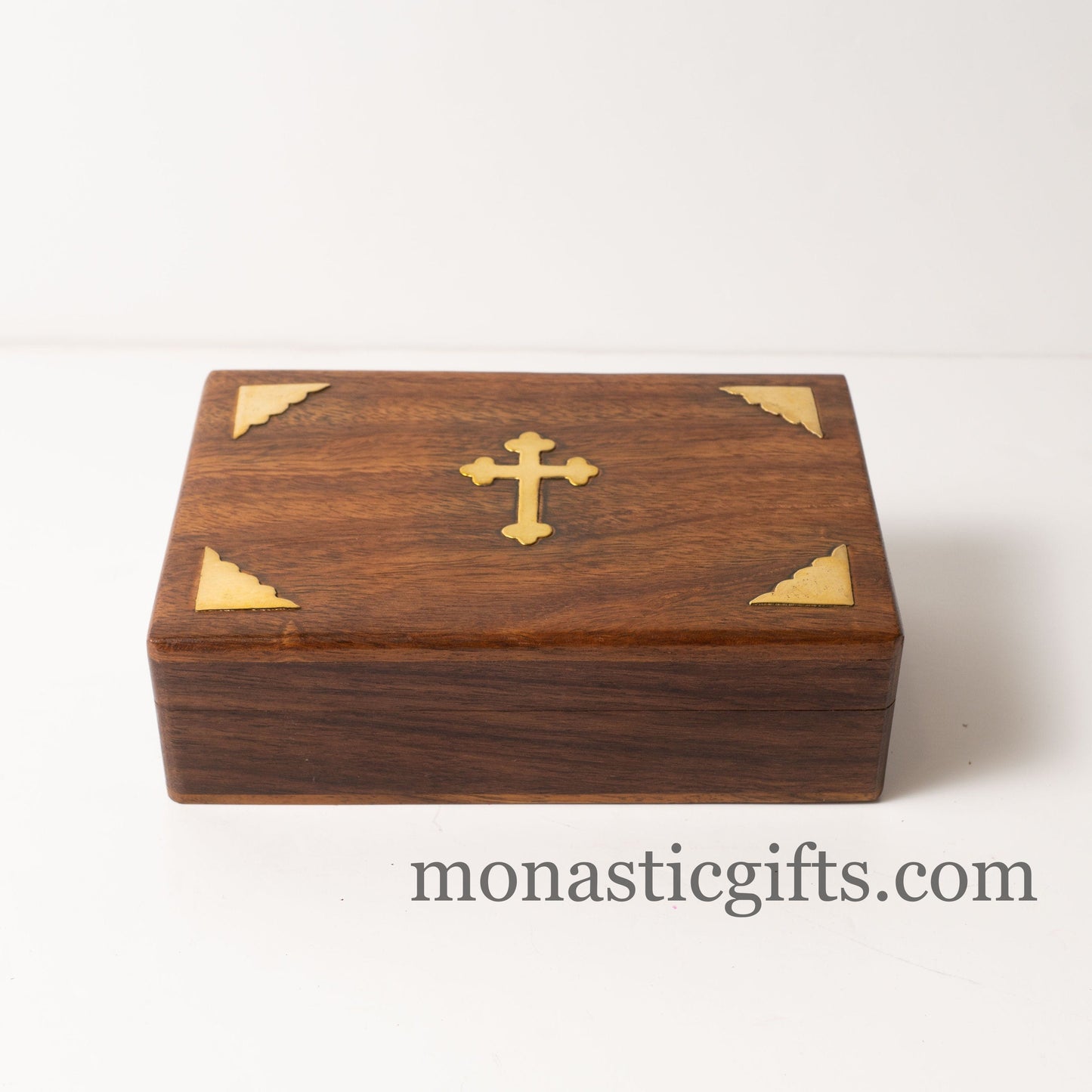 Handmade wooden Box with Christian Brass Cross and elements - Decorative box - Rustic wood box - Jewelry box