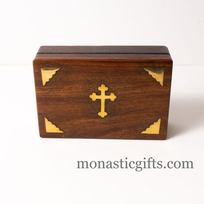 Handmade wooden Box with Christian Brass Cross and elements - Decorative box - Rustic wood box - Jewelry box