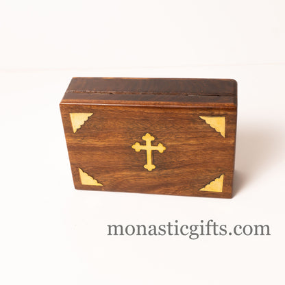 Handmade wooden Box with Christian Brass Cross and elements - Decorative box - Rustic wood box - Jewelry box