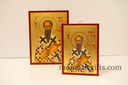 Saint Gregory icon of Nyssa, Orthodox icon , Byzantine icon of our Lord in Gold Leaves ,wall hanging on wood plaque amazing idea for gift.