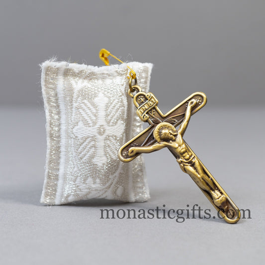 Amulet Rectangular (Large)  pendant with crucifixion and Silver cross embroidery with silver thread - Filakto, Filaxto Orthodox lucky charm