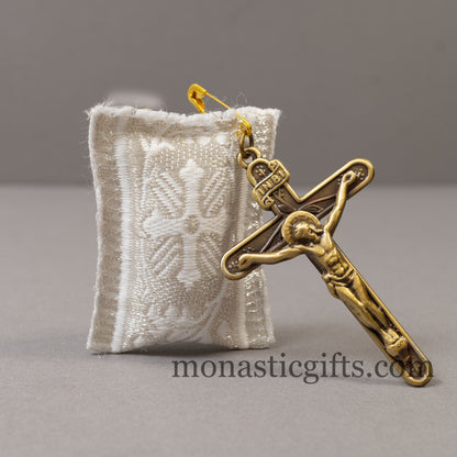 Amulet Rectangular (Large)  pendant with crucifixion and Silver cross embroidery with silver thread - Filakto, Filaxto Orthodox lucky charm