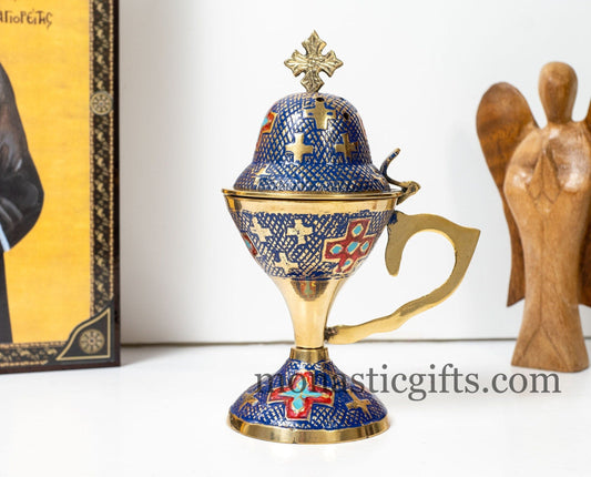 Brass Incense Burner with Purple and Red enamel coating, (250gr) Handmade - With free Gifts