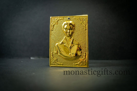 tama votive offering -female head- votive, Gold colored Byzantine Greek Eastern Orthodox Promise Icon, Ex Voto