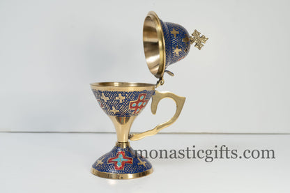 Brass Incense Burner with Purple and Red enamel coating, (250gr) Handmade - With free Gifts