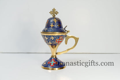 Brass Incense Burner with Purple and Red enamel coating, (250gr) Handmade - With free Gifts