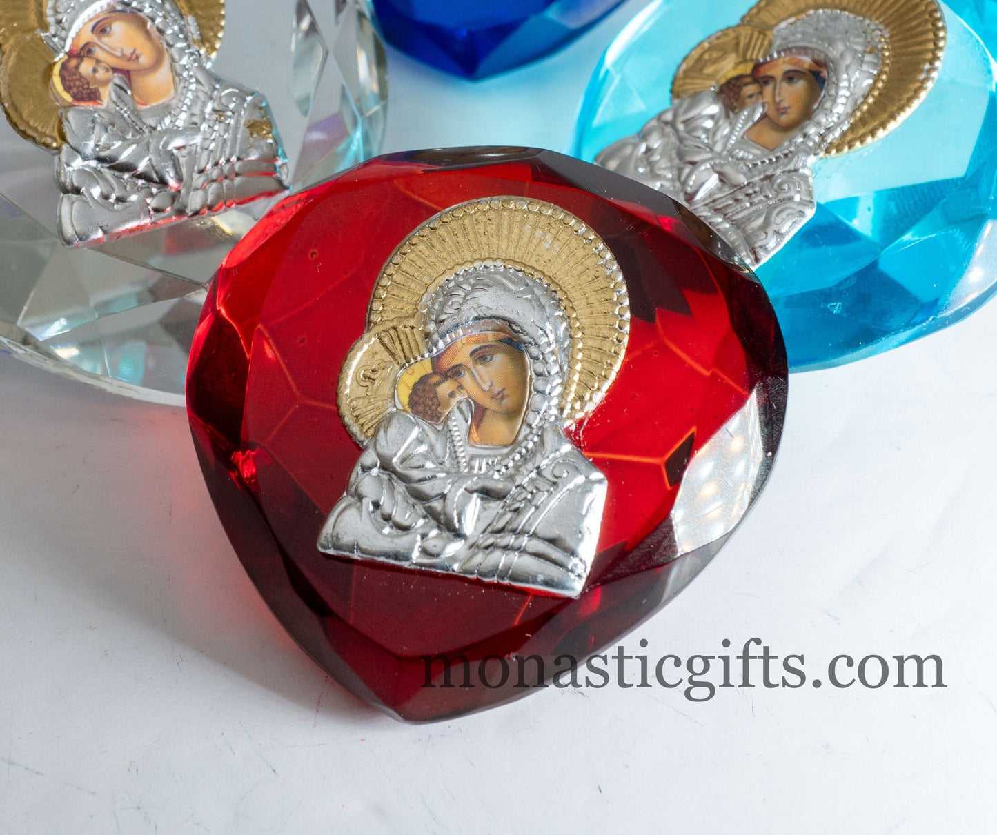 Virgin Mary Icon with Jesus  on  Tear stained glass Religious Gifts, Baptism Gift, Religious Art, New Mother  Orthodox Christian Gift