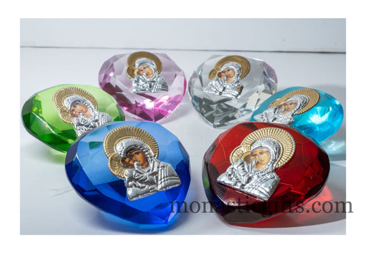 Virgin Mary Icon with Jesus  on  Tear stained glass Religious Gifts, Baptism Gift, Religious Art, New Mother  Orthodox Christian Gift