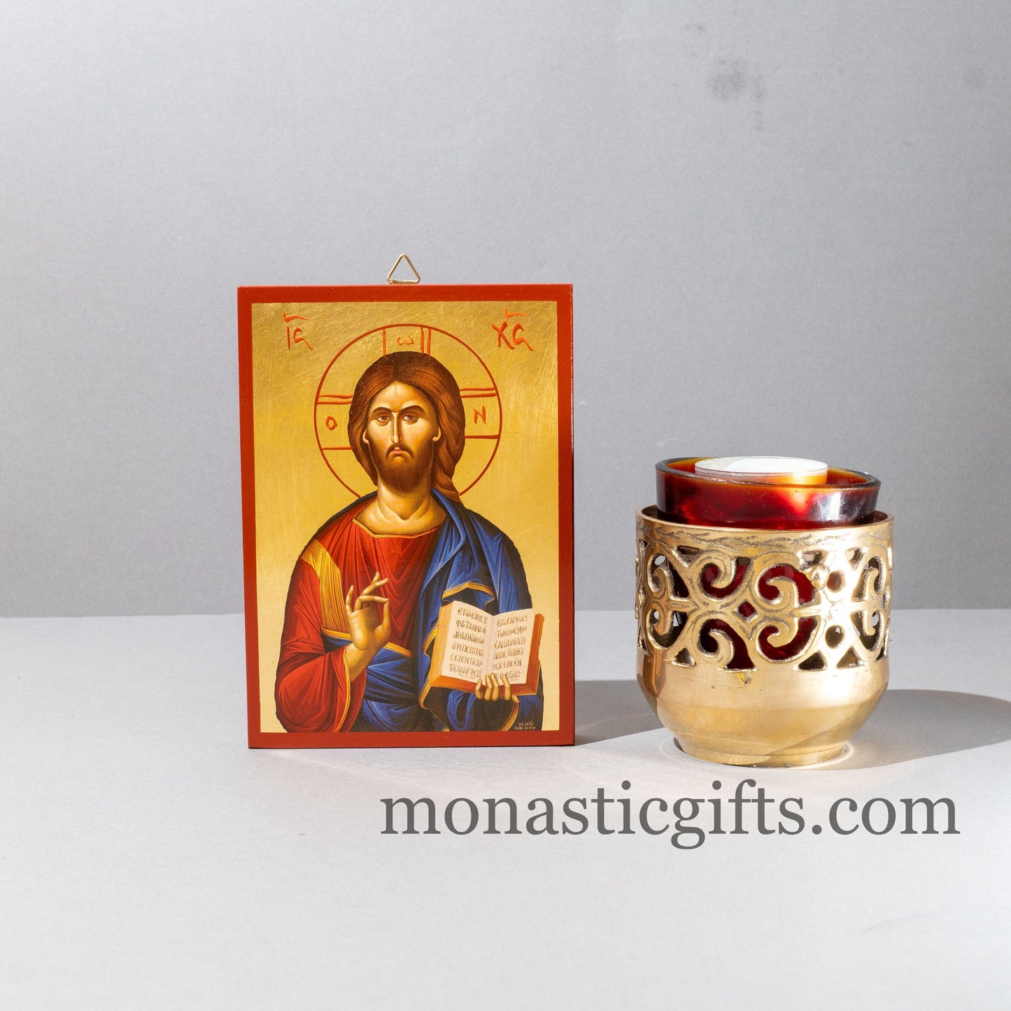 Byzantine wooden Icon in Golden leaf, of Jesus Christ the Blessing ,home gift