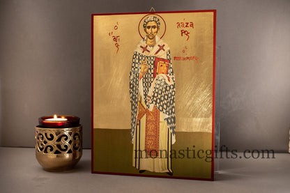 Saint Lazarus icon Greek  Orthodox Icon of Lazarus, Byzantine art wall hanging icon on wood plaque, religious gift