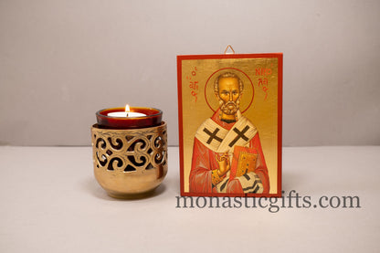 Saint Nicholas Greek-Byzantine Orthodox Icon of St Nick, Byzantine art wall hanging icon on wood plaque, religious gift