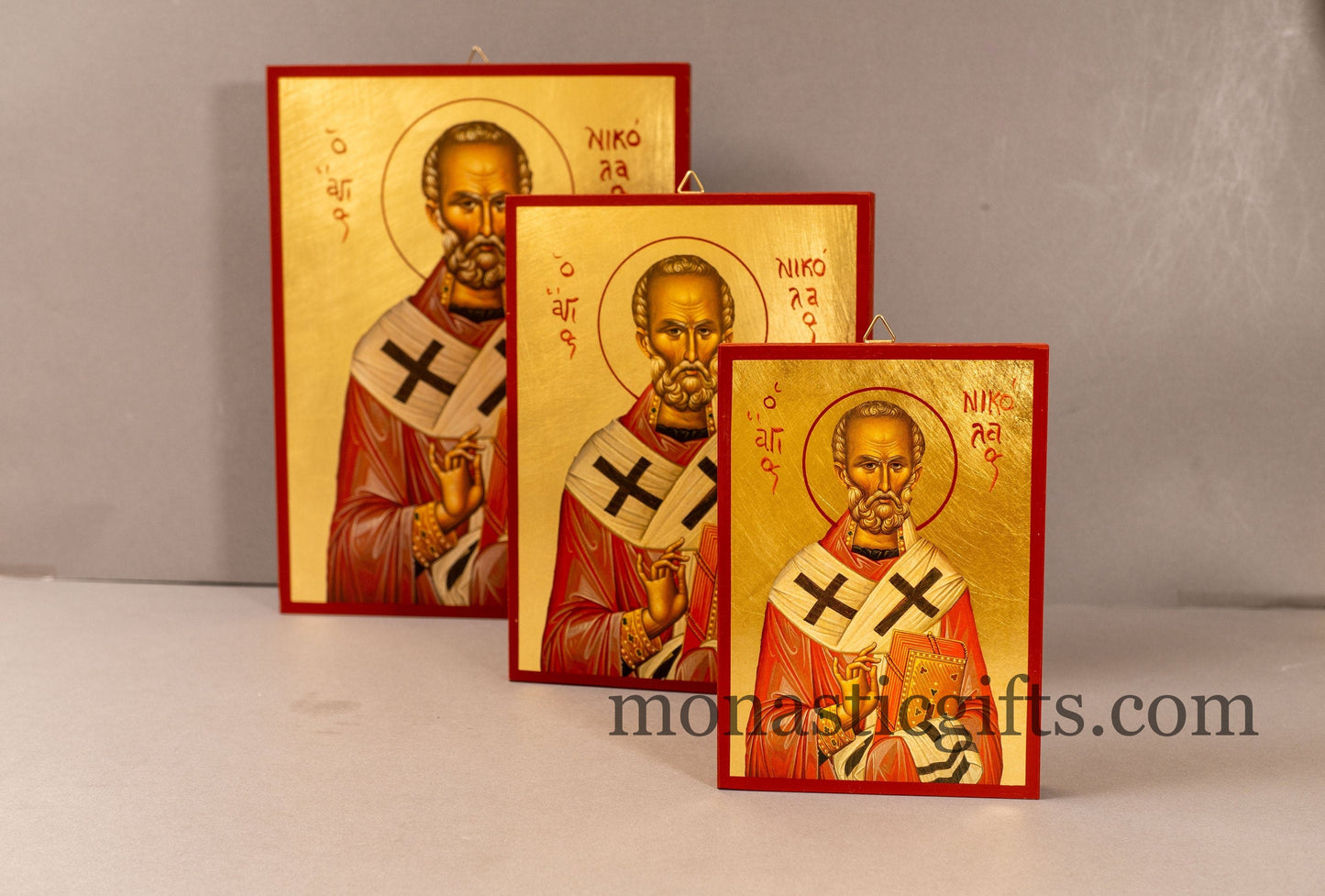 Saint Nicholas Greek-Byzantine Orthodox Icon of St Nick, Byzantine art wall hanging icon on wood plaque, religious gift