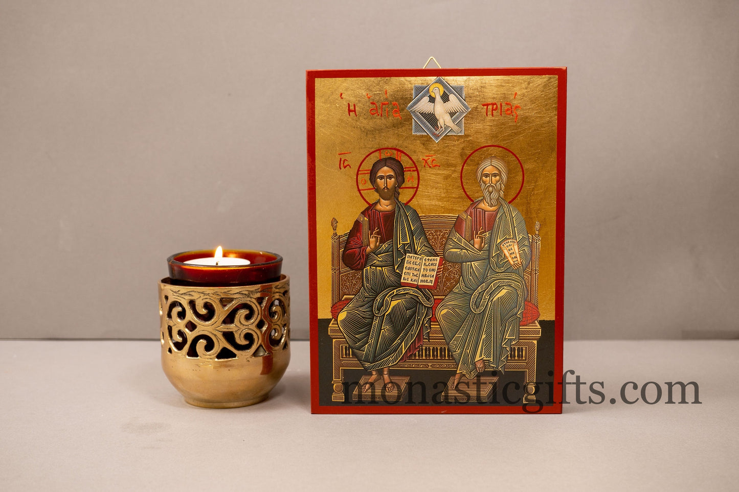 Holy Trinity, Agia Trias Icon  Greek-Byzantine Orthodox Icon ,Byzantine art wall hanging icon on wood plaque, religious gift