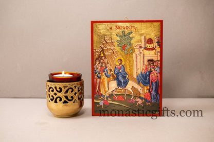 Entry of Jesus Christ to Jerusalem ,Vaioforos, Palm Sunday, Greek-Byzantine Orthodox Icon ,Byzantine art wall hanging icon on wood plaque.