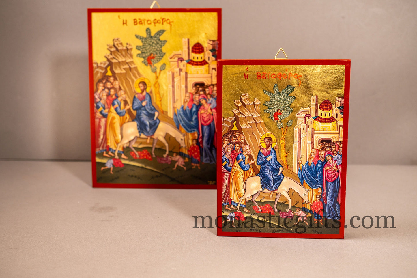 Entry of Jesus Christ to Jerusalem ,Vaioforos, Palm Sunday, Greek-Byzantine Orthodox Icon ,Byzantine art wall hanging icon on wood plaque.