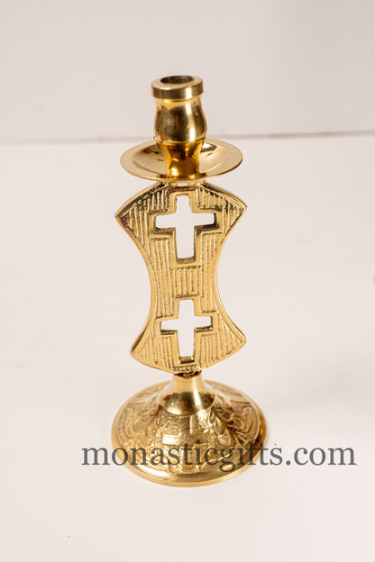 Brass Candle Holder with Dual Cross Design (1 Piece) Authentic and Beautiful Handmade