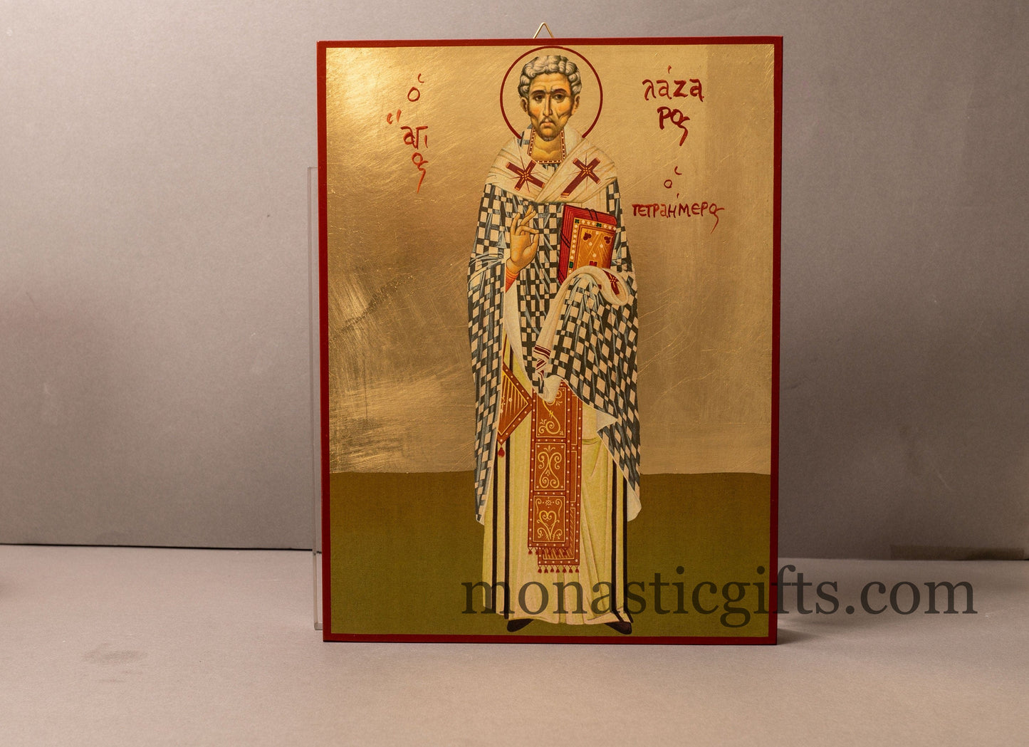 Saint Lazarus icon Greek  Orthodox Icon of Lazarus, Byzantine art wall hanging icon on wood plaque, religious gift