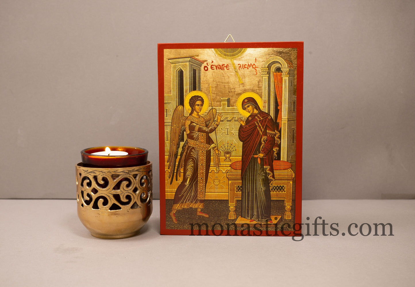 Annunciation of the Blessed Virgin Mary  Greek-Byzantine Orthodox Icon ,Byzantine art wall hanging icon on wood plaque, religious gift