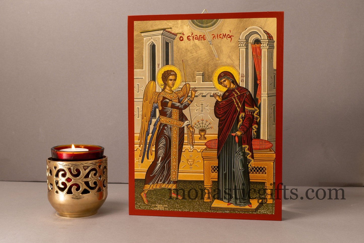 Annunciation of the Blessed Virgin Mary  Greek-Byzantine Orthodox Icon ,Byzantine art wall hanging icon on wood plaque, religious gift