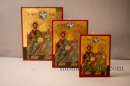 Holy Trinity, Agia Trias Icon  Greek-Byzantine Orthodox Icon ,Byzantine art wall hanging icon on wood plaque, religious gift