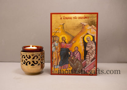 Raising of Lazarus Icon Greek-Byzantine Orthodox Icon ,Byzantine art wall hanging icon on wood plaque, religious gift