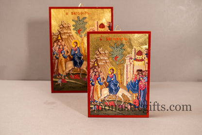 Entry of Jesus Christ to Jerusalem ,Vaioforos, Palm Sunday, Greek-Byzantine Orthodox Icon ,Byzantine art wall hanging icon on wood plaque.