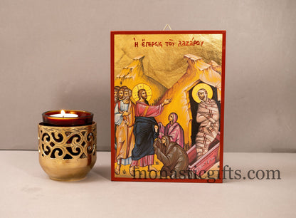 Raising of Lazarus Icon Greek-Byzantine Orthodox Icon ,Byzantine art wall hanging icon on wood plaque, religious gift