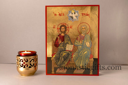 Holy Trinity, Agia Trias Icon  Greek-Byzantine Orthodox Icon ,Byzantine art wall hanging icon on wood plaque, religious gift