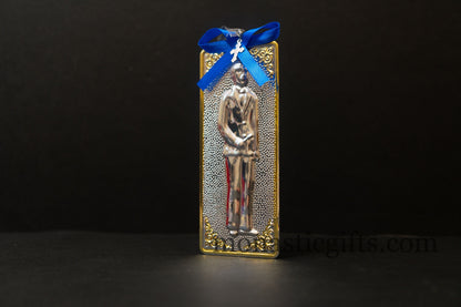 tama votive offering "Man" votive with painted Golden corners Ribbon and Cross, Byzantine Greek  Eastern Orthodox Promise Icon, Ex Voto