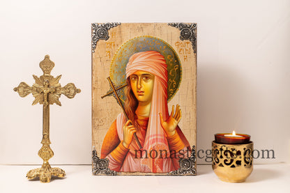 Saint Photini - Samaritan Woman , Orthodox icon , Byzantine icon of our Lord , art wall hanging on wood plaque amazing idea for gift.