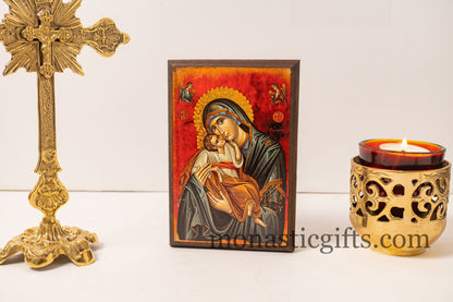 The Sweet Kiss of Virgin Mary with Angels, Orthodox icon , Byzantine icon of our Lord , art wall hanging on wood plaque amazing gift.