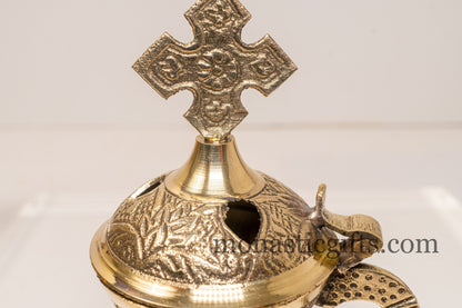 Small Brass Carved Incense Burner ,Handmade Burner with handle Christian Artefact With free Gifts