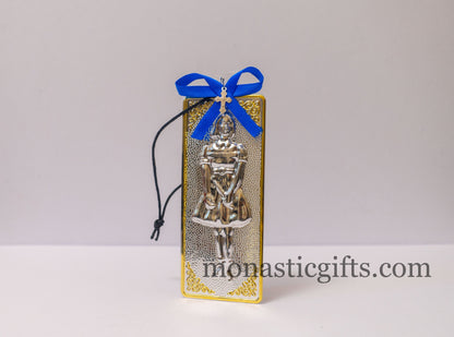 tama votive offering "Girl" votive with painted Golden corners Ribbon and Cross, Byzantine Greek  Eastern Orthodox Promise Icon, Ex Voto