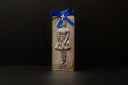 tama votive offering "Girl" votive with painted Golden corners Ribbon and Cross, Byzantine Greek  Eastern Orthodox Promise Icon, Ex Voto