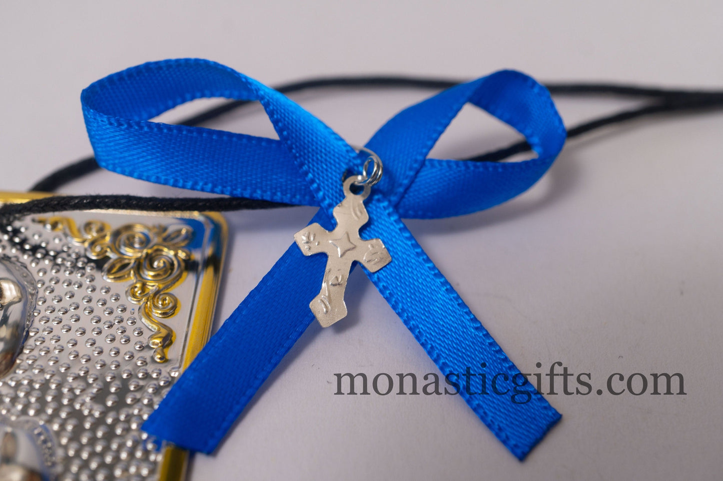 tama votive offering "wedding wreath" votive with painted Golden corners Ribbon and Cross, Byzantine Greek  Orthodox Promise Icon, Ex Voto