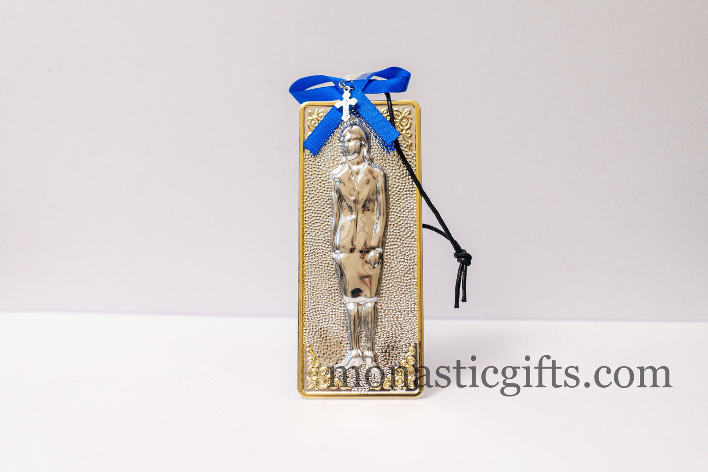 tama votive offering "Man" votive with painted Golden corners Ribbon and Cross, Byzantine Greek  Eastern Orthodox Promise Icon, Ex Voto