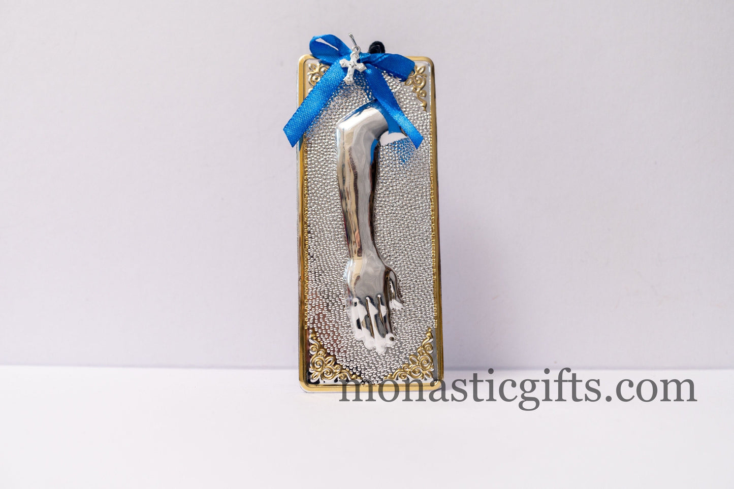 tama votive offering "Arm" votive with painted Golden corners Ribbon and Cross, Byzantine Greek  Eastern Orthodox Promise Icon, Ex Voto