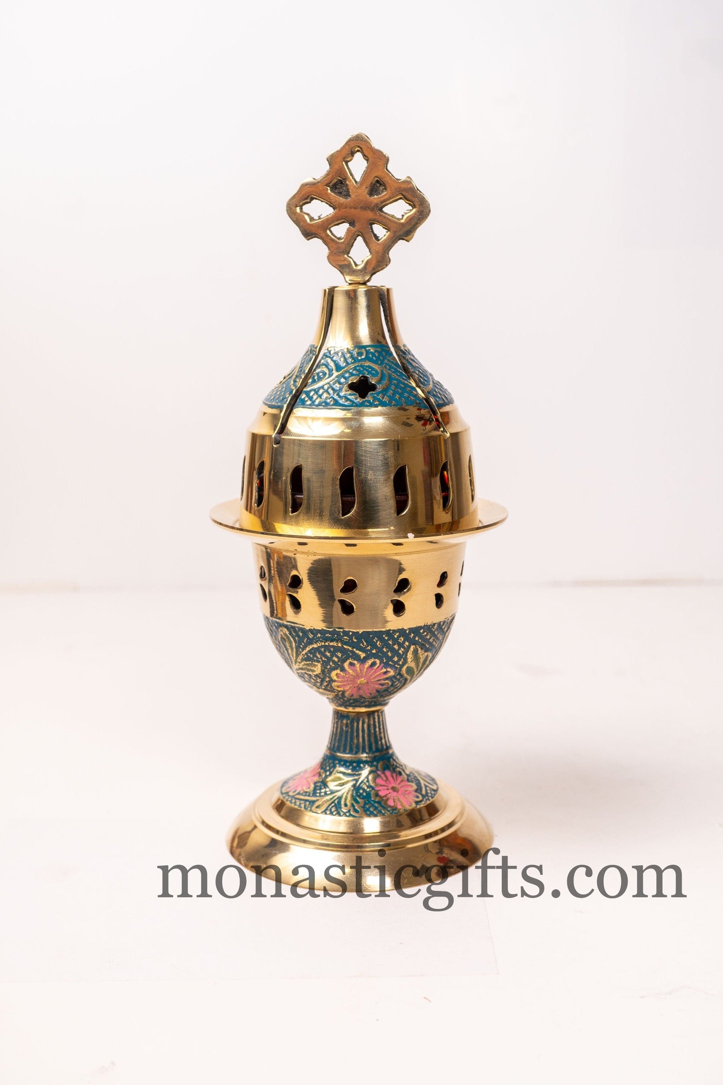 Standing Oil Lamps in Brass with Blue and Purple Enamel Coating -Handmade Oil Vigil Lamp Brass ,Oil Lamp Holders,Oil Candle with Glass Cup .