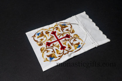 Embroidered Cotton Cloth Pouch for Prosphora,with Red Cross , Cloth Pouch for Prosphora, Orthodox Communion Bread Antidoron.