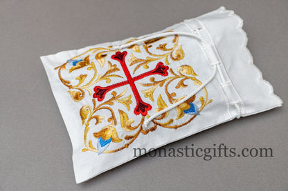 Embroidered Cotton Cloth Pouch for Prosphora,with Red Cross , Cloth Pouch for Prosphora, Orthodox Communion Bread Antidoron.