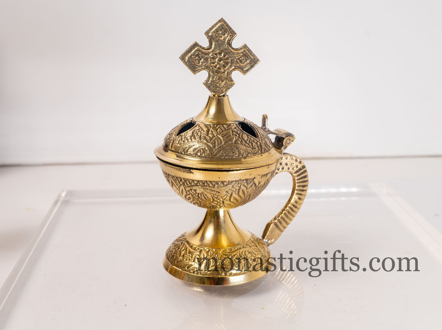 Small Brass Carved Incense Burner ,Handmade Burner with handle Christian Artefact With free Gifts