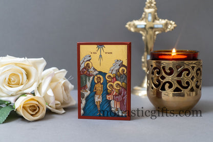 Wooden small  icons with Birth of Jesus Christ and The Baptism ,Byzantine icon , art wall hanging o amazing idea for orthodox gift.