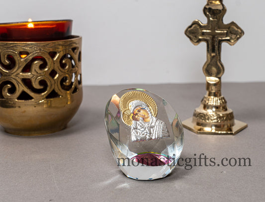 Virgin Mary Icon with Jesus  on stained multicolor glass Religious Gifts, Baptism Gift, Religious Art, New Mother  Orthodox Christian Gift